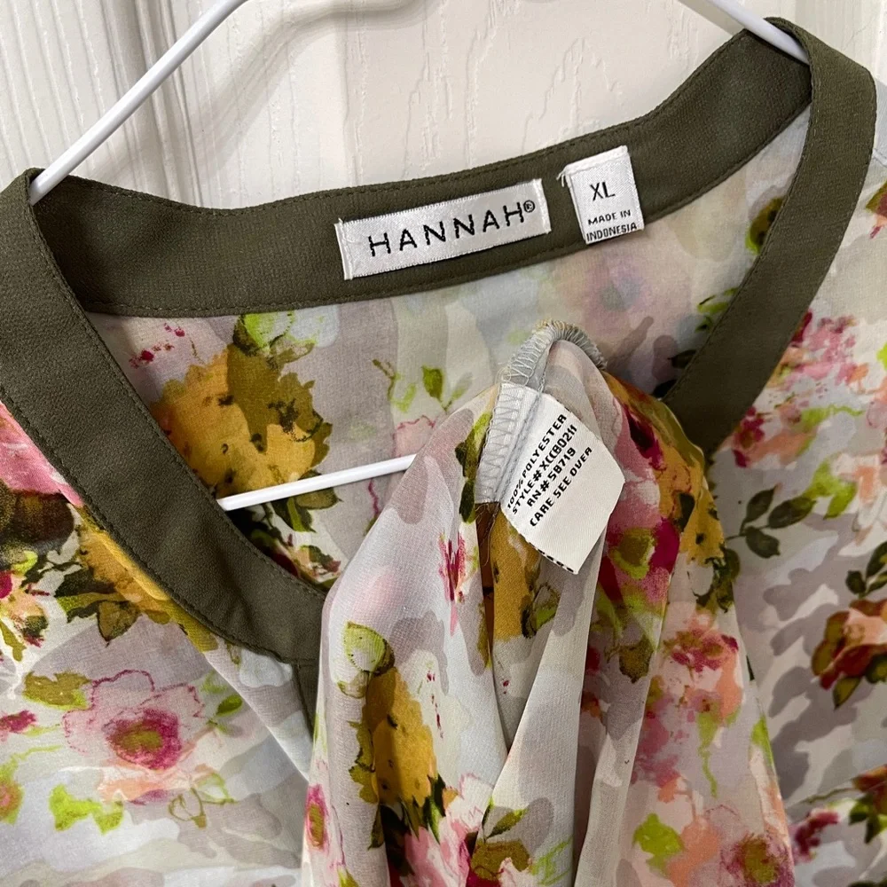 Hannah Floral Sheer Blouse with Olive Accents - Picture 4 of 8